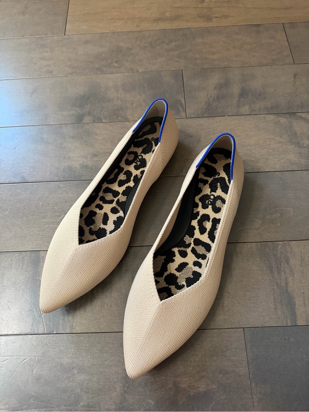 Rothy’s Pointed Toe Beige Women's Flats with Leopard Insole size 11.5